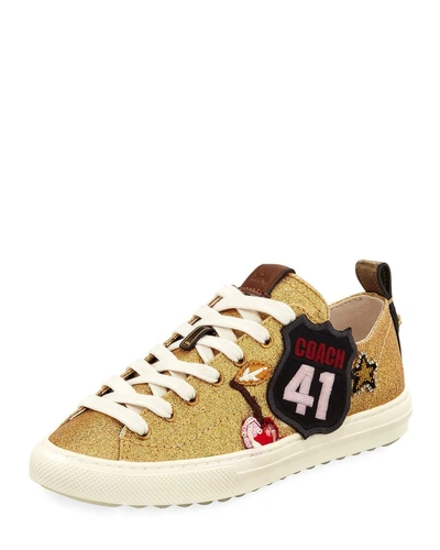 Coach Route 41 Glitter Platform Sneakers In Gold