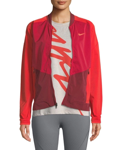 Nike Stadium Zip-front Running Jacket In Red Pattern