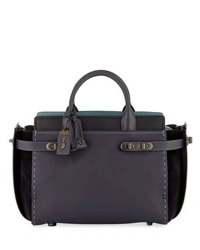 Coach Swagger 27 Mixed-leather Satchel Bag In Navy Black