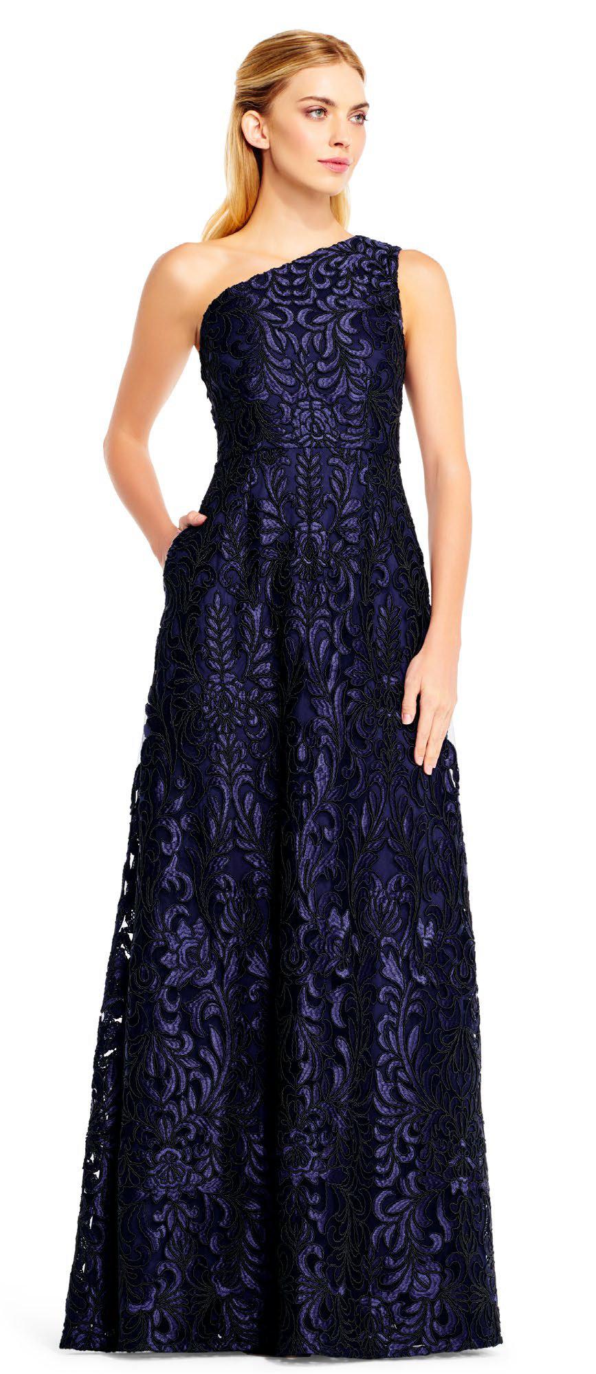 Aidan Mattox Blue One Shoulder Evening Gown In Twilight | ModeSens