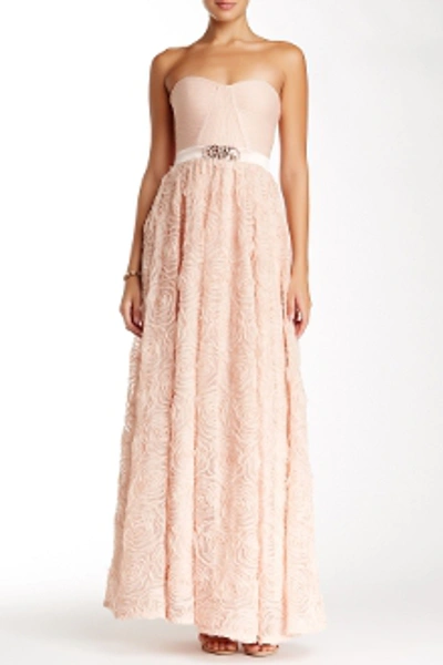 Adrianna Papell Strapless Lace Dress In Blush