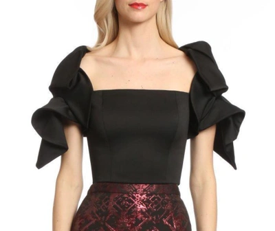 Badgley Mischka Origami Top And Jacquard Skirt In Black/bordeaux