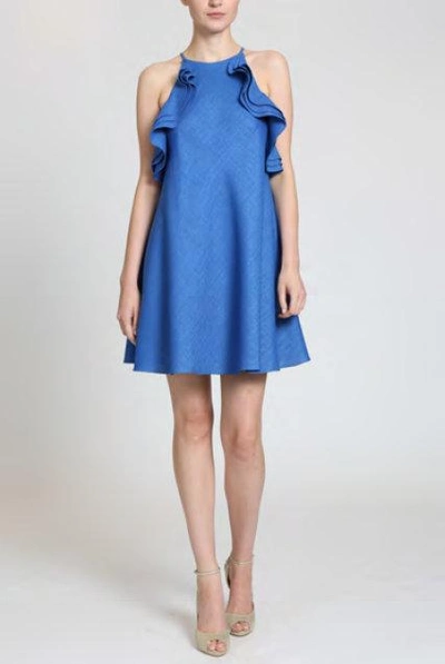 Badgley Mischka Woman Ruffle-trimmed Woven Mini Dress Blue
