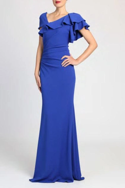 Badgley Mischka Woman Ruffled Crepe Gown Royal Blue