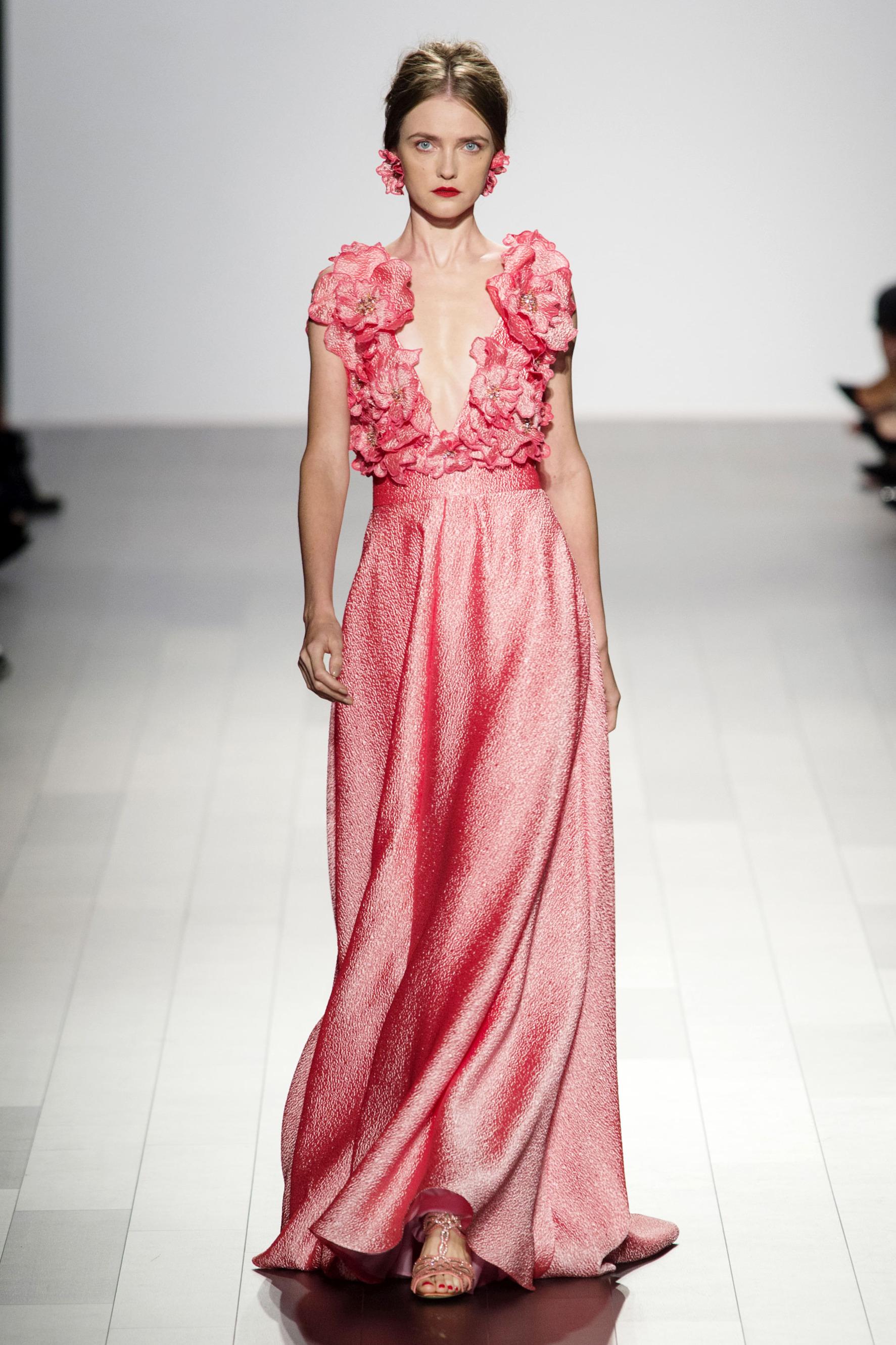 Badgley Mischka Couture Sleeveless Pink Pebble Floral Evening Gown ...