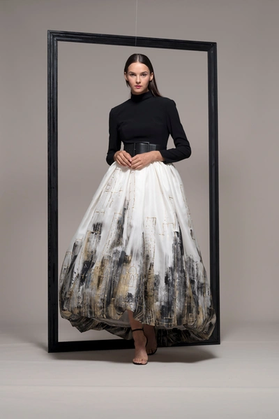 Isabel Sanchis Long Sleeve Belted Waist Evening Gown