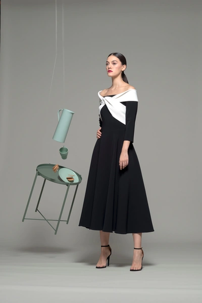 Isabel Sanchis Off The Shoulder A-line Midi-tea Dress