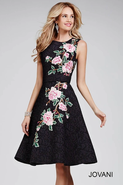 Jovani Sleeveless Fit And Flare Cocktail Dress In Black