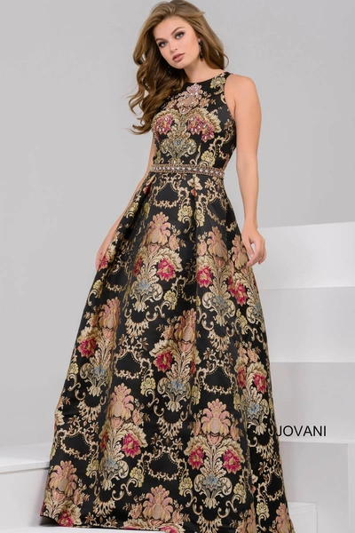 Jovani Regal Print Ball Gown In Black Multi