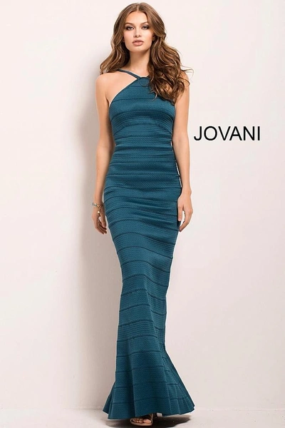 Jovani Teal Fitted Bandage Backless Gown