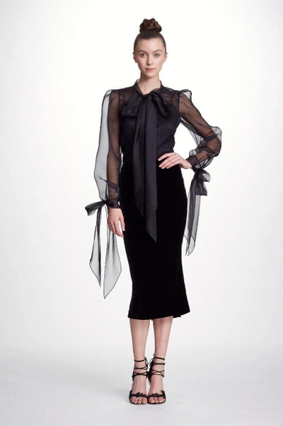 Marchesa Couture 2-piece Black Organza And Velvet Midi Tea Dress