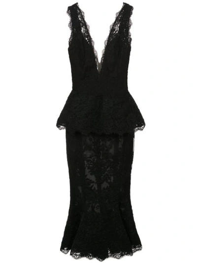 Marchesa Couture Black 2-piece Corded Lace Blouse And Flounce Tea Skirt