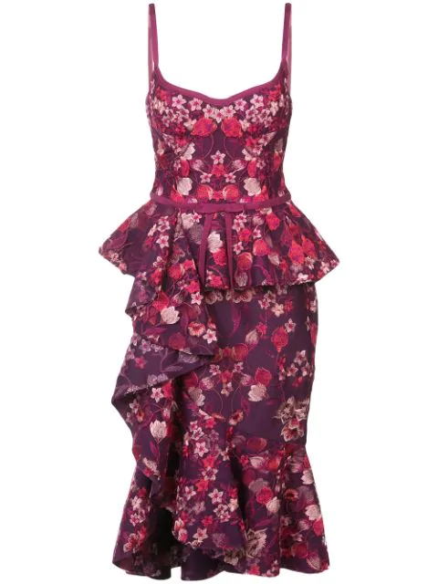 marchesa notte floral peplum dress