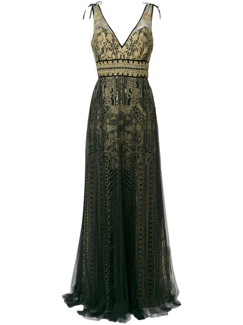 marchesa notte gold artwork sequin gown
