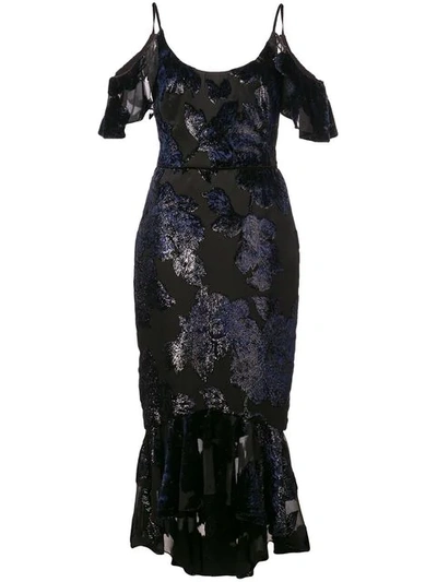 Marchesa Notte Sequin Embellished Cold Shoulder Dress In Black