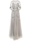 Marchesa Notte Embroidered Cape Gown In Silver