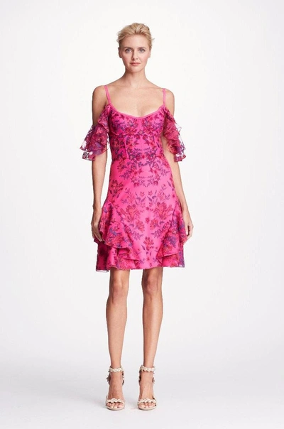 Marchesa Notte Pink Floral Embroidered Neoprene Cocktail Dress