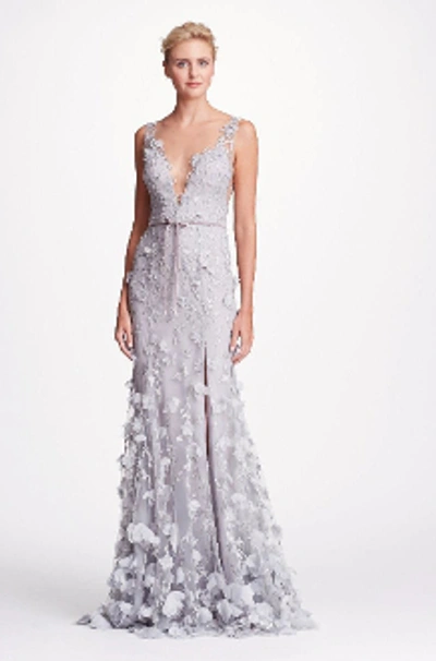 Marchesa Notte Silver Sleeveless Embroidered Gown N20g0528