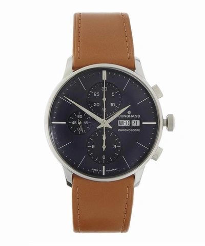 Junghans Meister Chronoscope Chronograph Leather Strap Watch In Navy