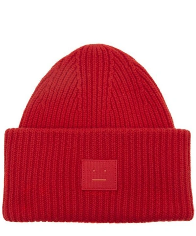 Acne Studios Pansy Face Beanie In Red