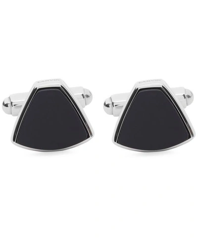 Lanvin Rhodium Plated Onyx Cufflinks In Silver