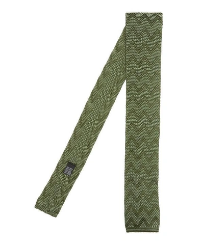 Richard James Knitted Zig Zag Silk Tie In Pistachio Olive