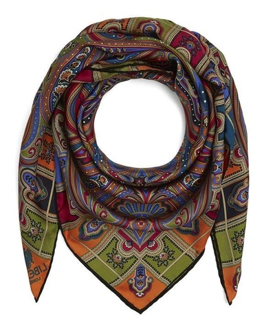 Liberty London Harlequin Paisley 90 X 90cm Silk Twill Foulard Scarf In Green