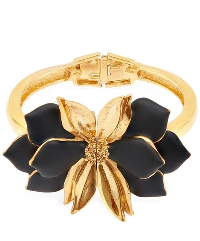 Oscar De La Renta Painted Resin Petal Cuff Bracelet In Black