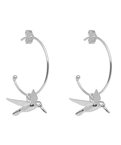 Alex Monroe Hummingbird Hoop Earrings In Silver