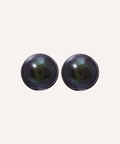 Kojis Black Pearl Stud Earrings In Gold