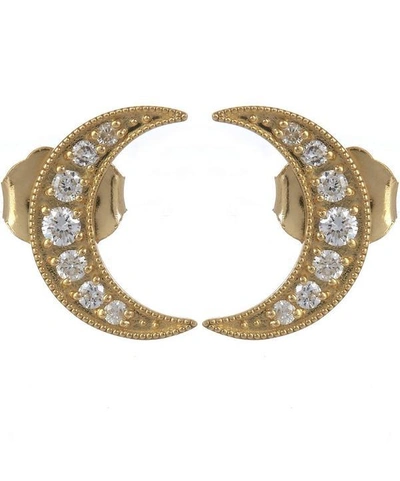 Andrea Fohrman Mini Crescent Moon Studs With White Diamonds In Gold