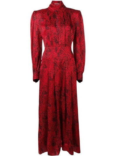 Alessandra Rich Leopard Jacquard Crepe De Chine Pleated Dress In 1039 Red