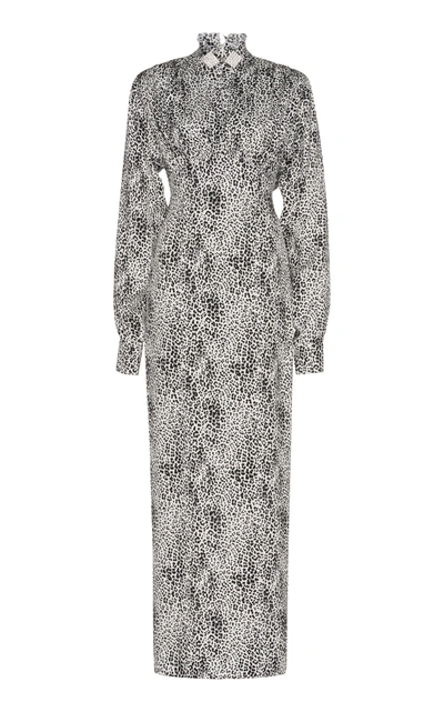 Alessandra Rich Silk Jacquard Leopard Dress In Black/white