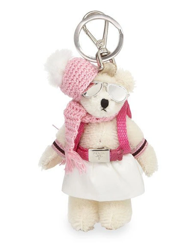 Prada Bear Backpack Charm, White/pink (bianco)