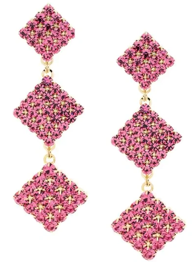 Alessandra Rich Long Colored Crystal Diamond Earrings In Pink