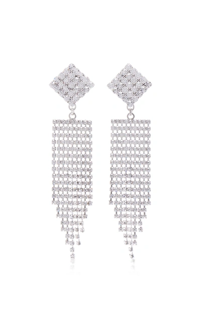 Alessandra Rich Diamond Crystal Earrings With Fringe In Metallic