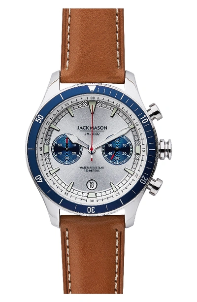 Jack Mason Nautical Chronograph Leather Strap Watch, 45mm In White/ Brown