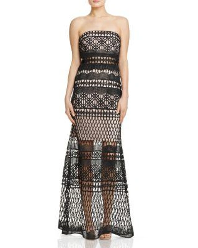 Lm Collection Strapless Crochet Lace Gown In Black/nude