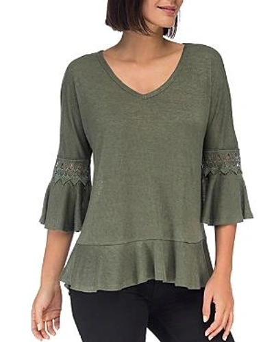 B Collection By Bobeau Kenya Lace-sleeve Peplum Top In Moss