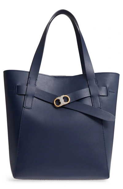 Tory Burch Gemini Link Tote Blue in Leather with Silver-tone - US