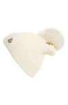 Moncler Genuine Fox Fur Pom Wool Beanie In White