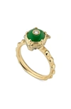 Gucci 18k Yellow Gold Le Marche Des Merveilles Jade & Diamond Feline Head Ring In Yellow Gold/ Green Jade