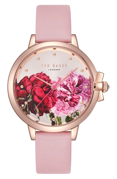 Ted Baker Leather Strap Watch, 36mm In Pink/ Printed/ Rose Gold