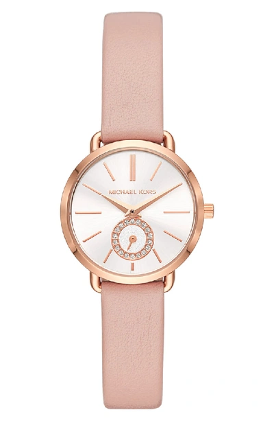 Michael Kors Womens Rose Gold-tone And Blush Leather Portia Watch