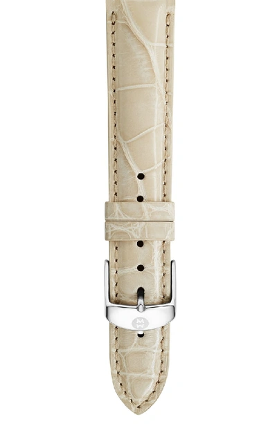 Michele 18mm Genuine Alligator Watch Strap In Bone