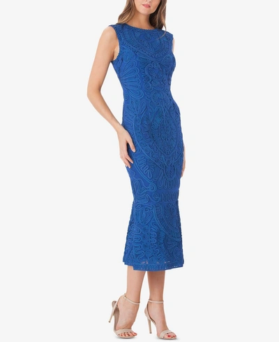Js Collections Embroidered Soutache Midi Dress In Cobalt