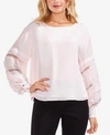 Vince Camuto Pleated Crochet-striped Top In Vapor Pink