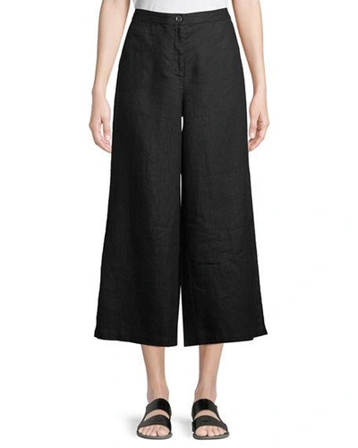 Eileen Fisher Wide Leg Organic Linen Pants In Black