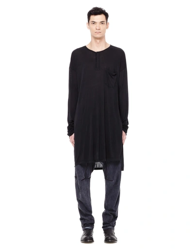 The Viridi-anne Asymmetric Hem Modal Long Sleeve T-shirt In Black