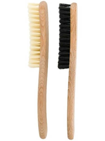 Maison Michel Set Of Two Beechwood Hat Brushes In White